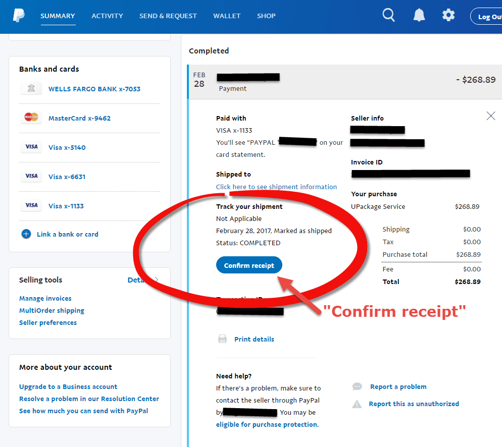 How to confirm receipt on PayPal