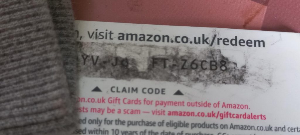 Amazon Gift Card Code Scratched Off