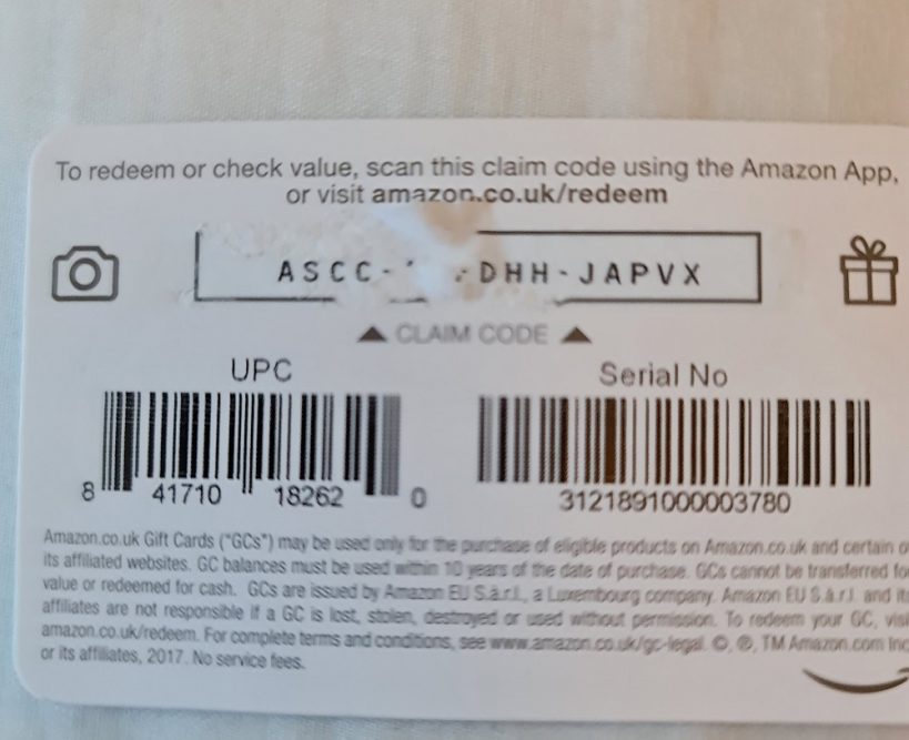 Amazon Gift Card Code Scratched Off