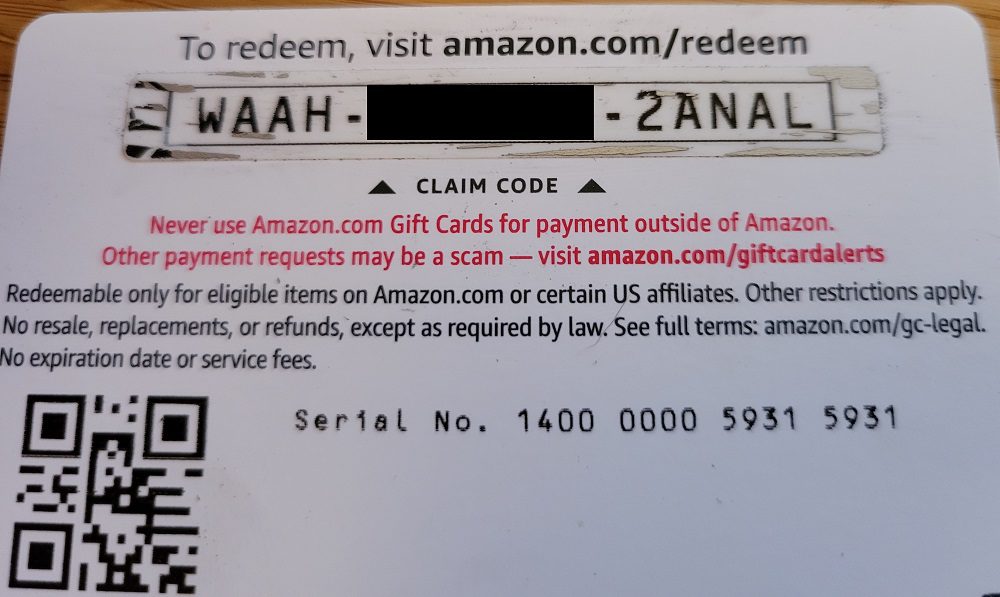 Amazon Gift Card Code Scratched Off