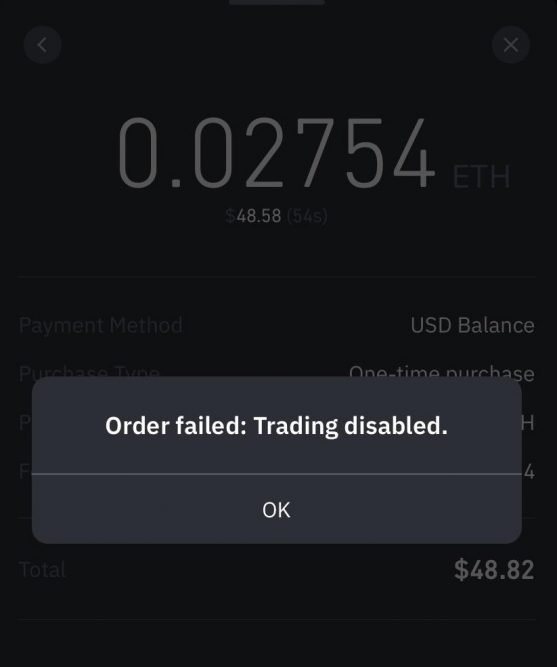 Binance Trading Disabled