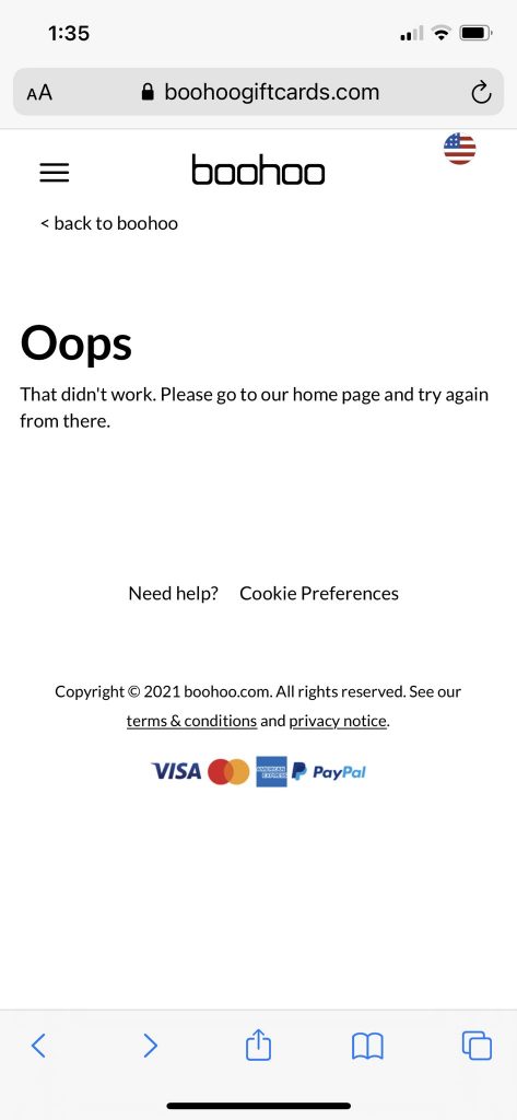 Boohoo Gift Card Not Working