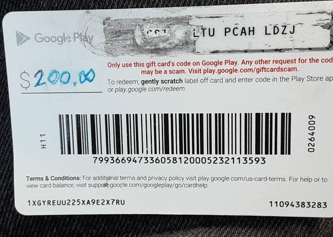 Google Play Gift Card code Scratched Off