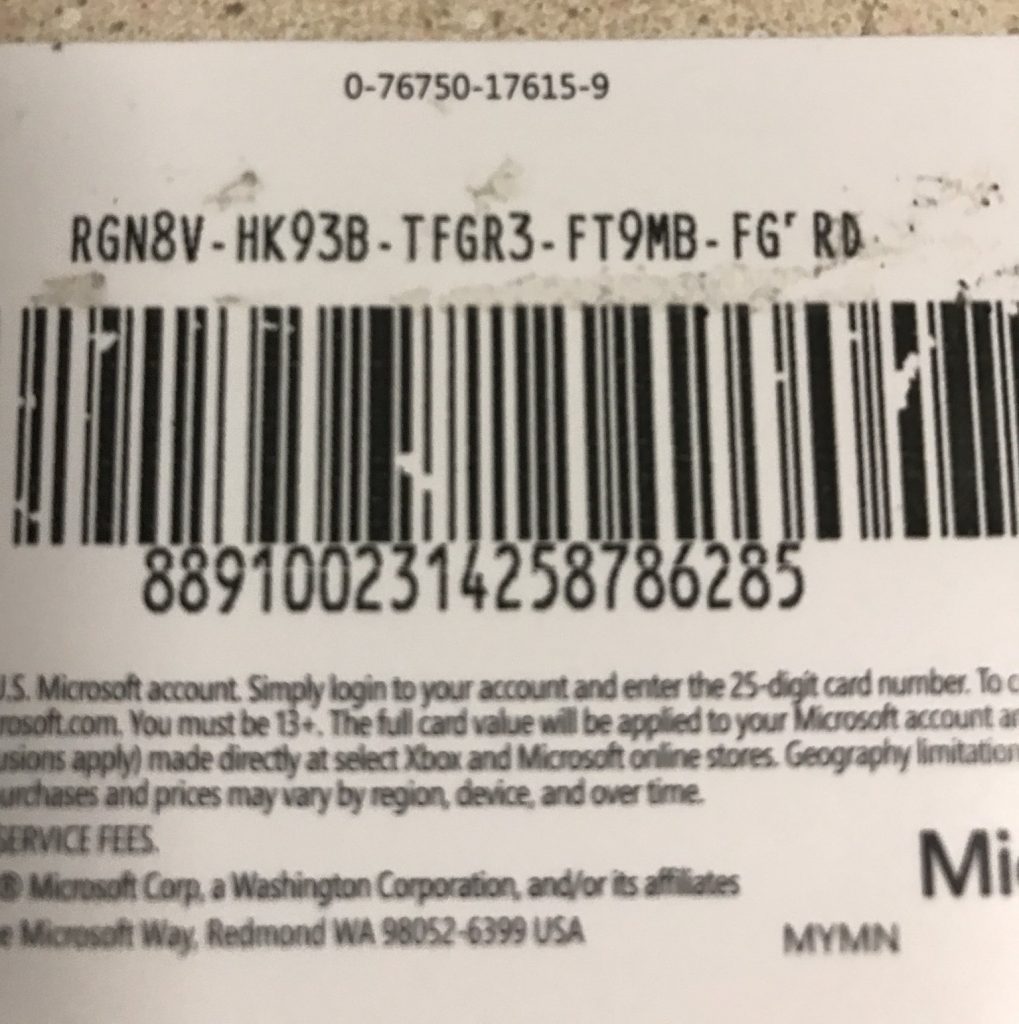 Xbox Gift Card Code Scratched Off