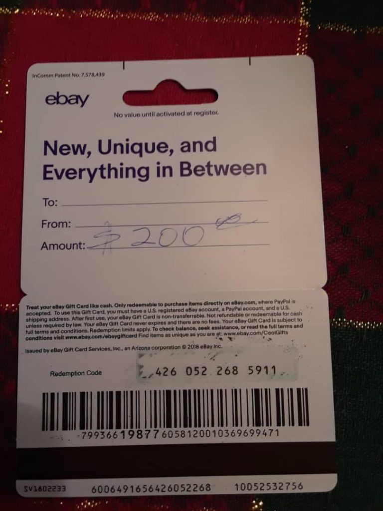 eBay Gift Card Code Scratched Off