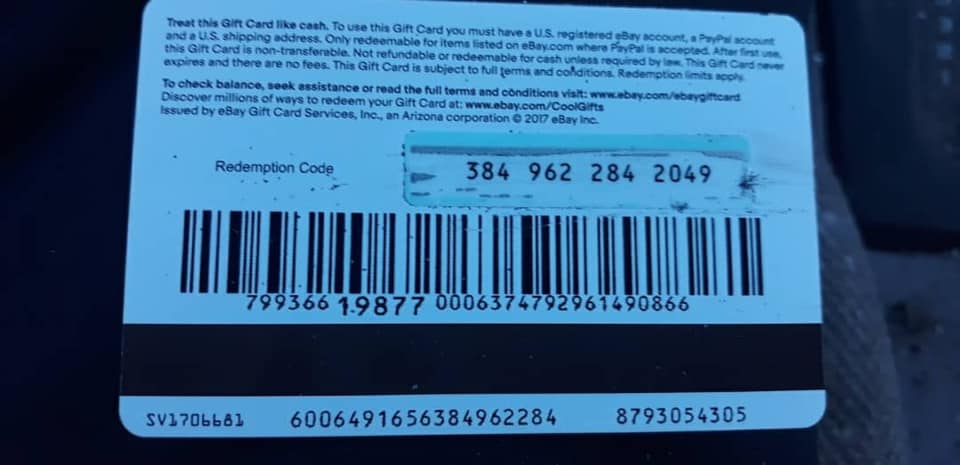 eBay Gift Card Code Scratched Off